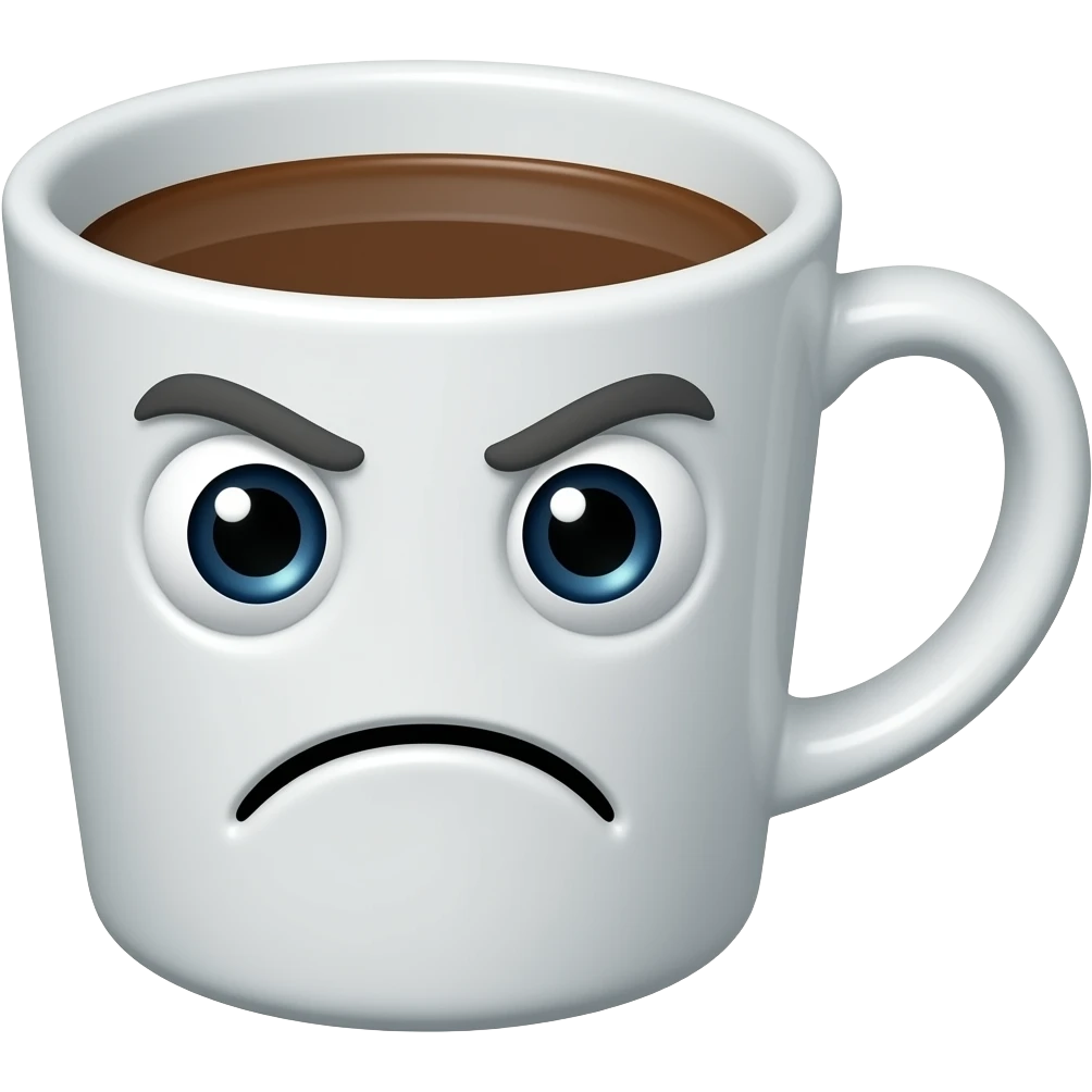 coffee cup animated whith eyes and mouth with a little disgust emoji