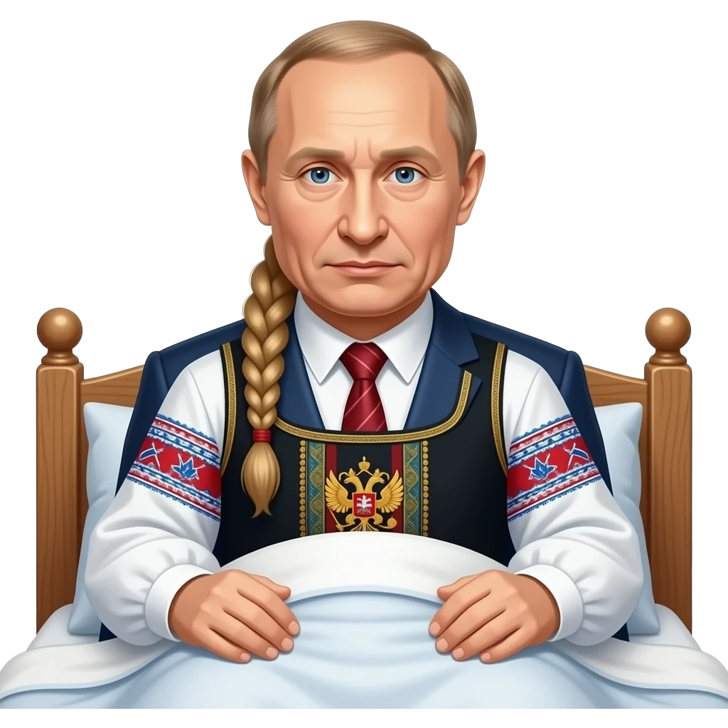 a russian peasant Putin in national suit waking up in her house emoji