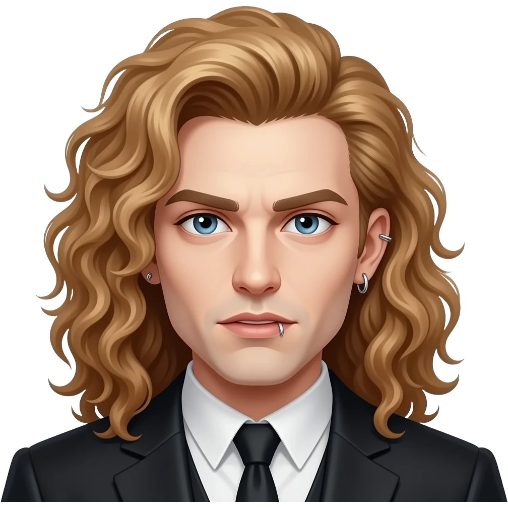 Vampire with a long light brown curly modern mullet and eyebrow piercing and ear’s piercing emoji