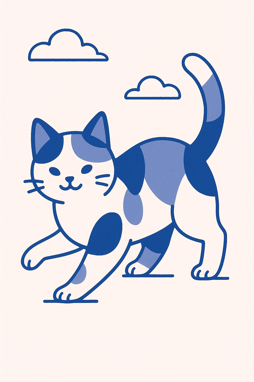 a three colour cat with calico pattern, playful pose, minimal style, white background emoji
