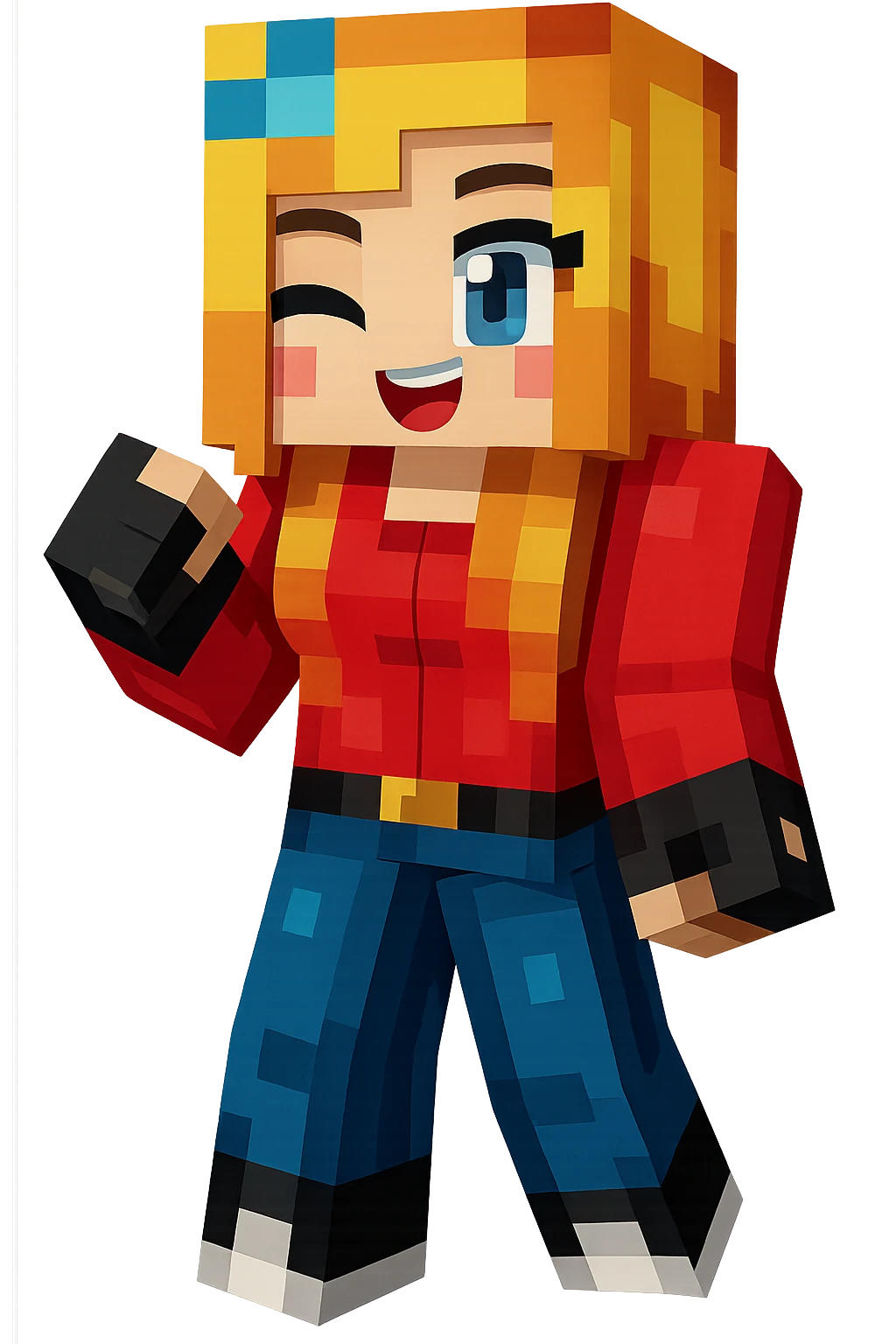 Separate the second character from the left named Crys into its own image, upscale for clarity, and remove the background for a transparent PNG. Focus on clear details and clean edges. emoji