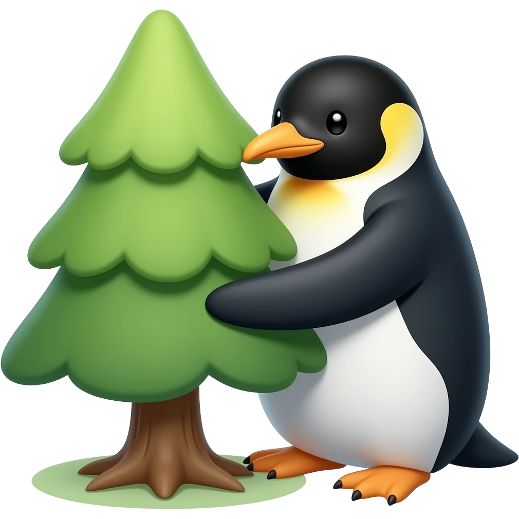 Pingouin en train de faire un calin a un arbre emoji