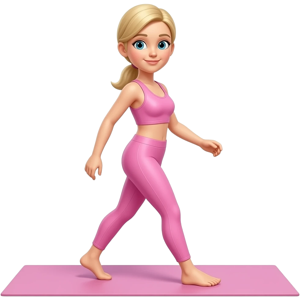 walking woman pilates light pink outfit blonde emoji
