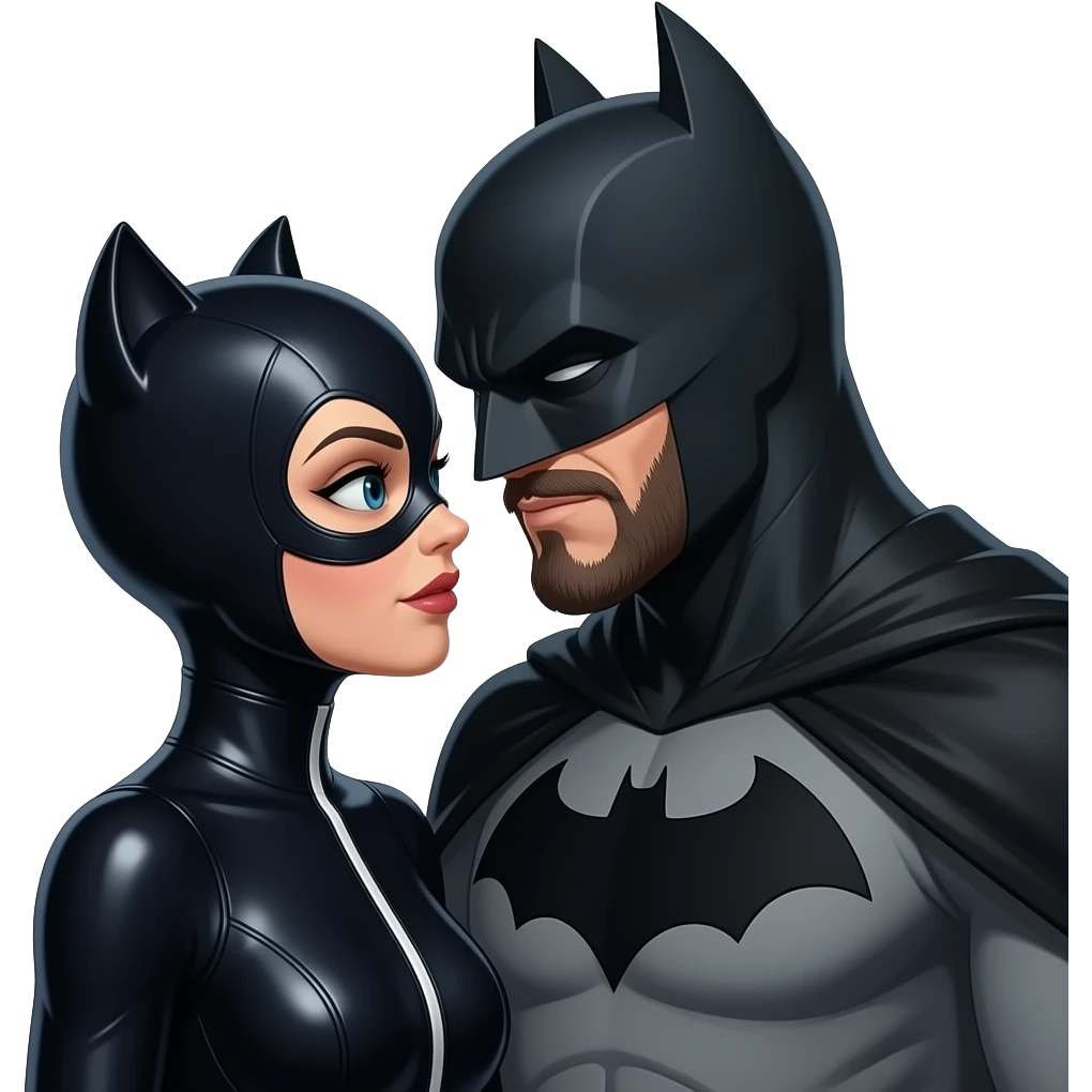 Catwomen and bearded Batman love each other emoji