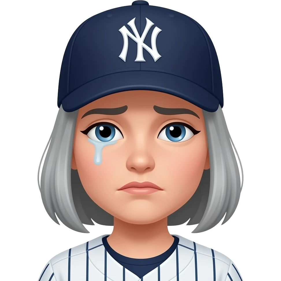 Female gray hair ny yankee with ny yankee hat tired emoji