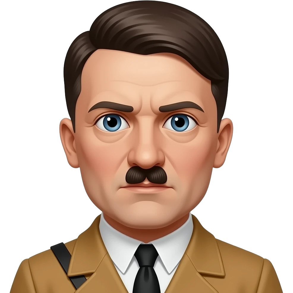 Adolf Hitler was a man of average height with dark brown hair and a pale complexion, often noted for his distinctive "toothbrush" mustache [25]. He possessed striking, pale blue eyes that many observers described as intense and hypnotic [3, 10]. emoji