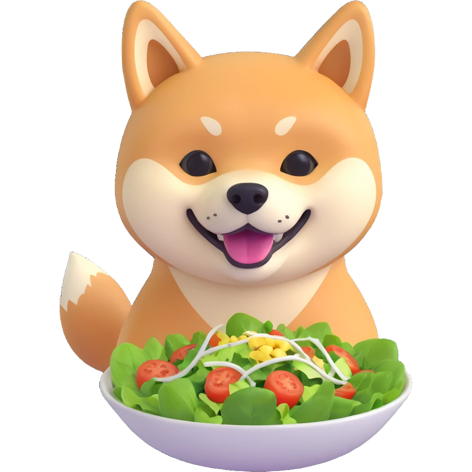 shiba inu eating salad bowl emoji