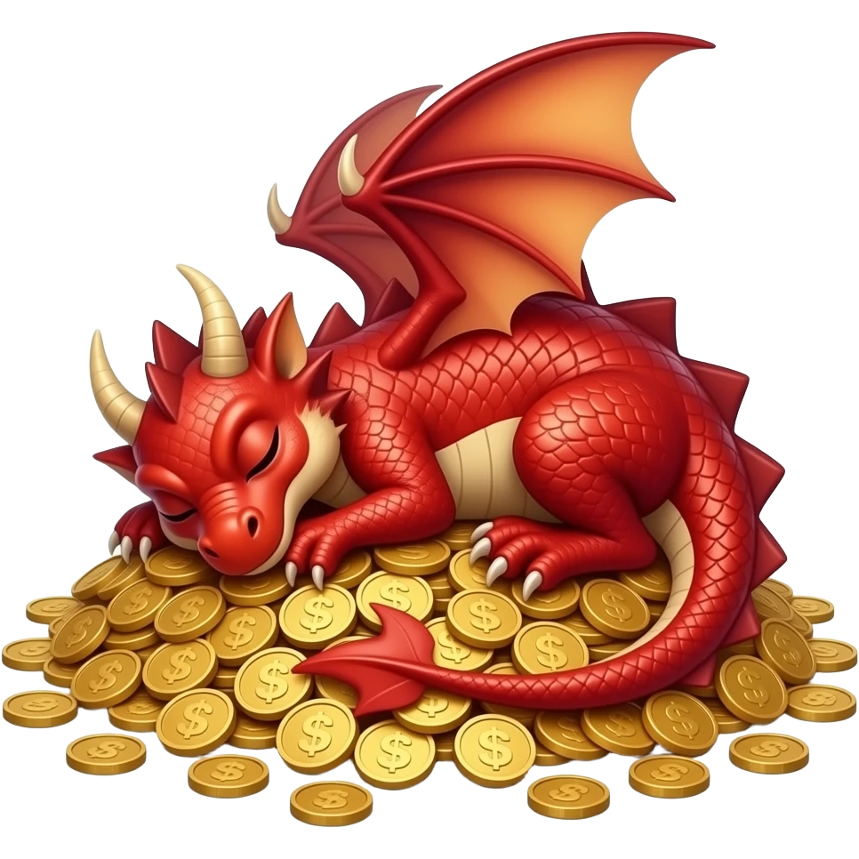 mad red dragon sleeping on a mount of coins emoji