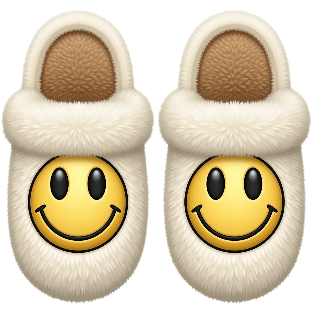 Preppy smiley slippers with fur emoji