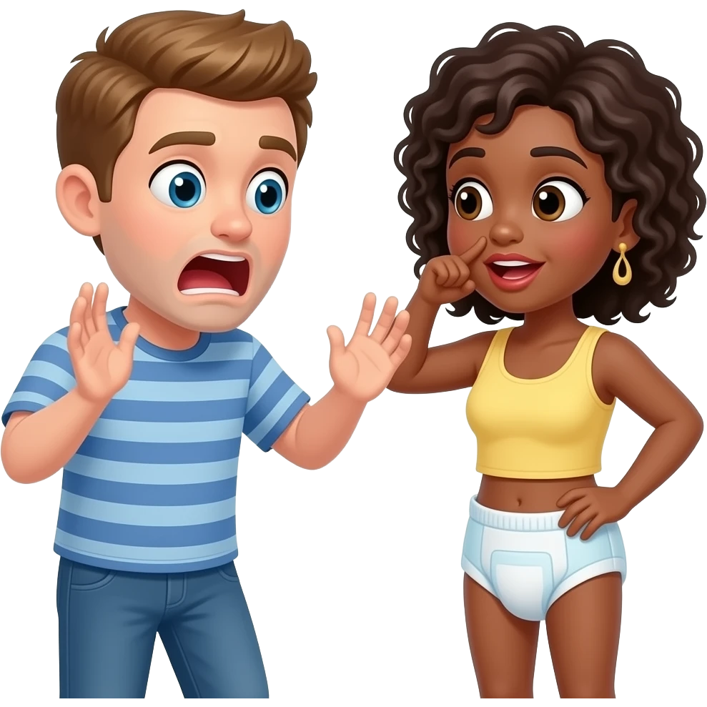 White guy yelling at a black woman while wearing a diaper emoji