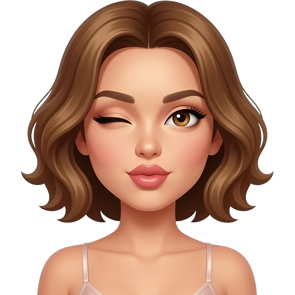 glamours,-tanned,-very-beautiful-woman-with-big-plump-rose-beige-lips,-long-lashes,-honey-silky-very short- hair,-wavy-hair,-hazel-eyes-wearing-nude-latex-lingerie-Looks-sexy-winking-blowing-kiss-From-hips-up emoji