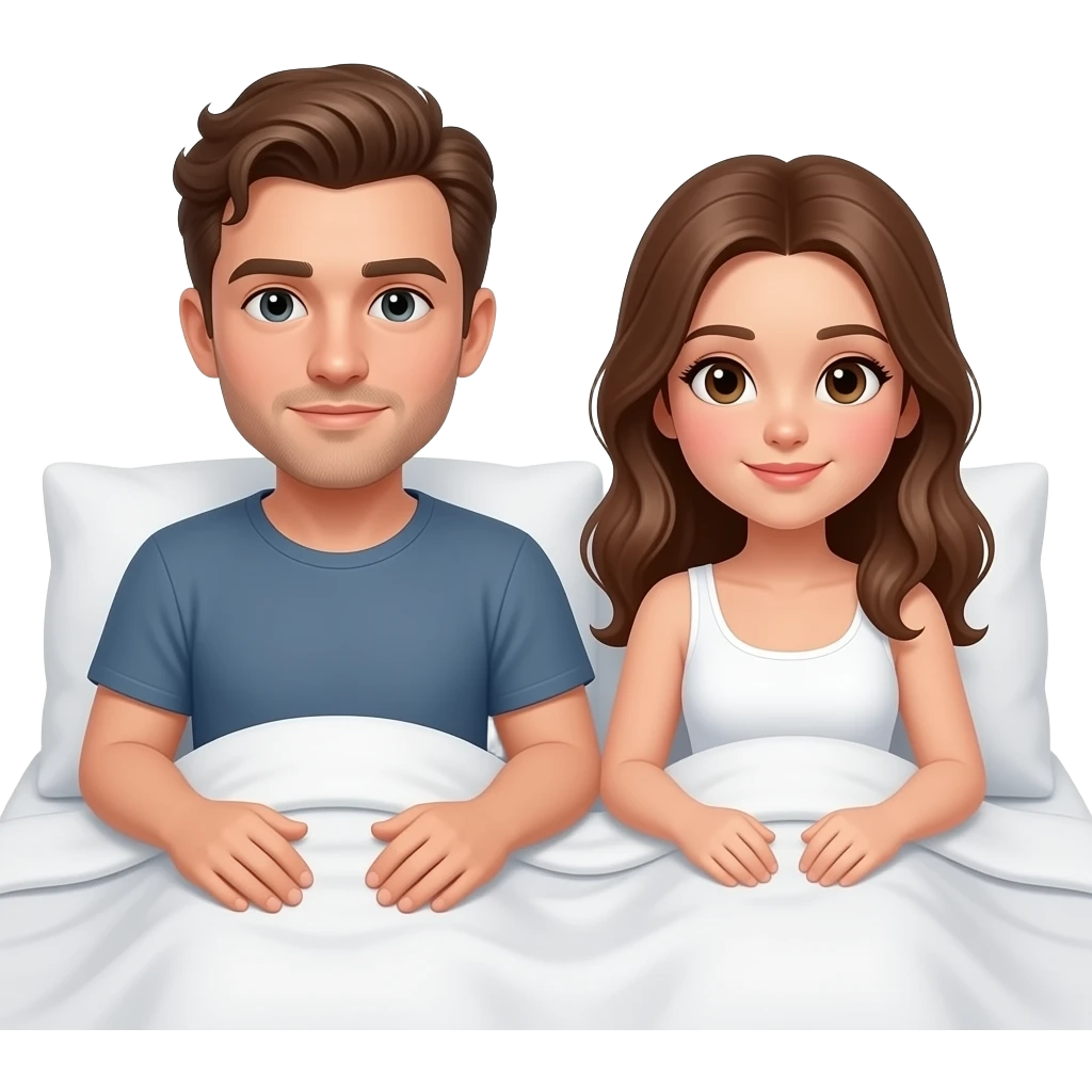 Realistic white man brown hair in bed with white girl brown hair emoji