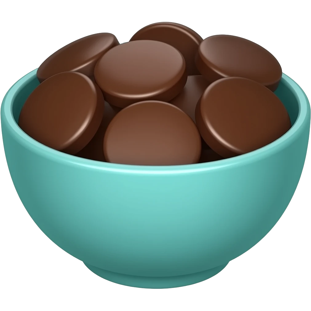 super realistic teal bowl with chocolate circles emoji