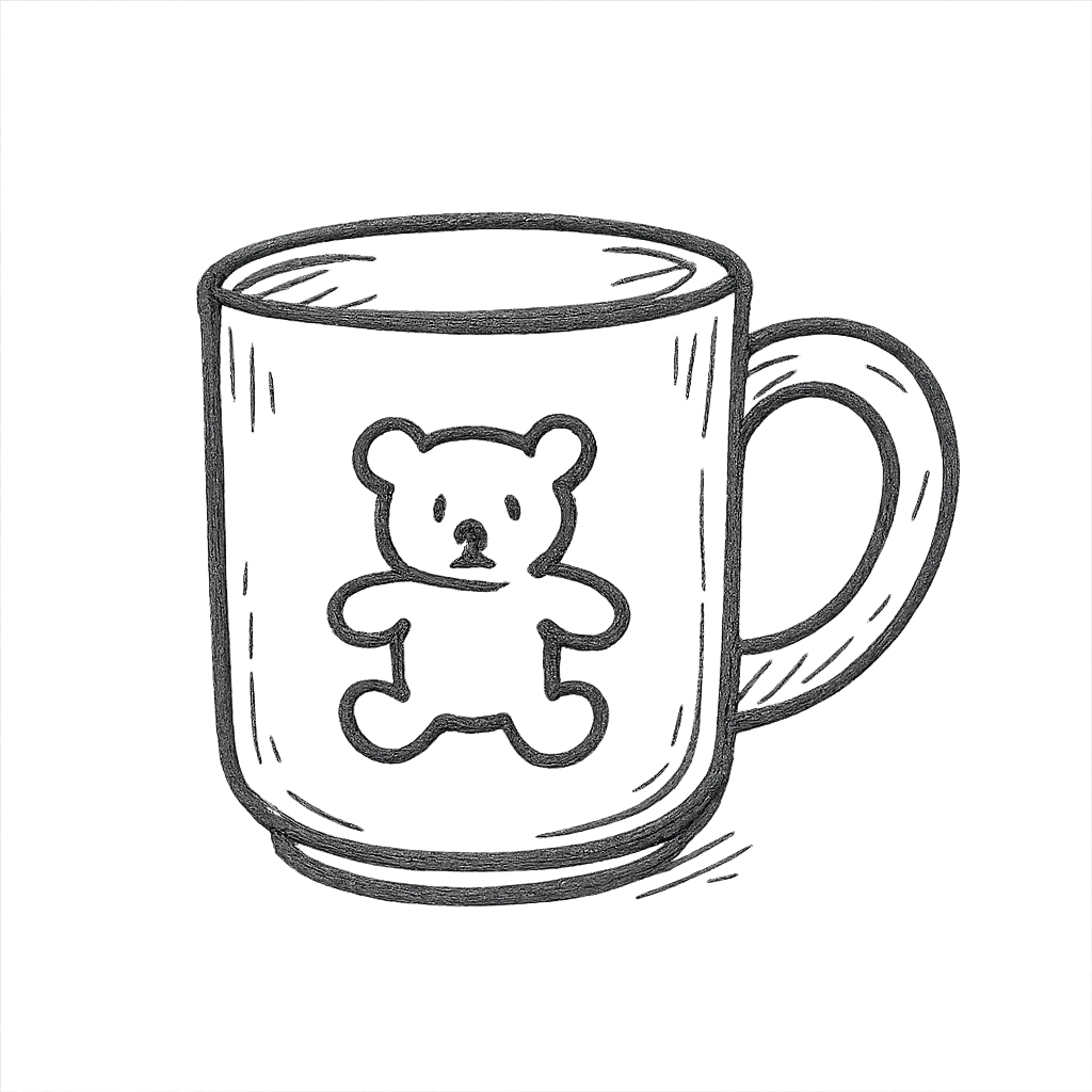 white mug with a teddy bear pattern emoji