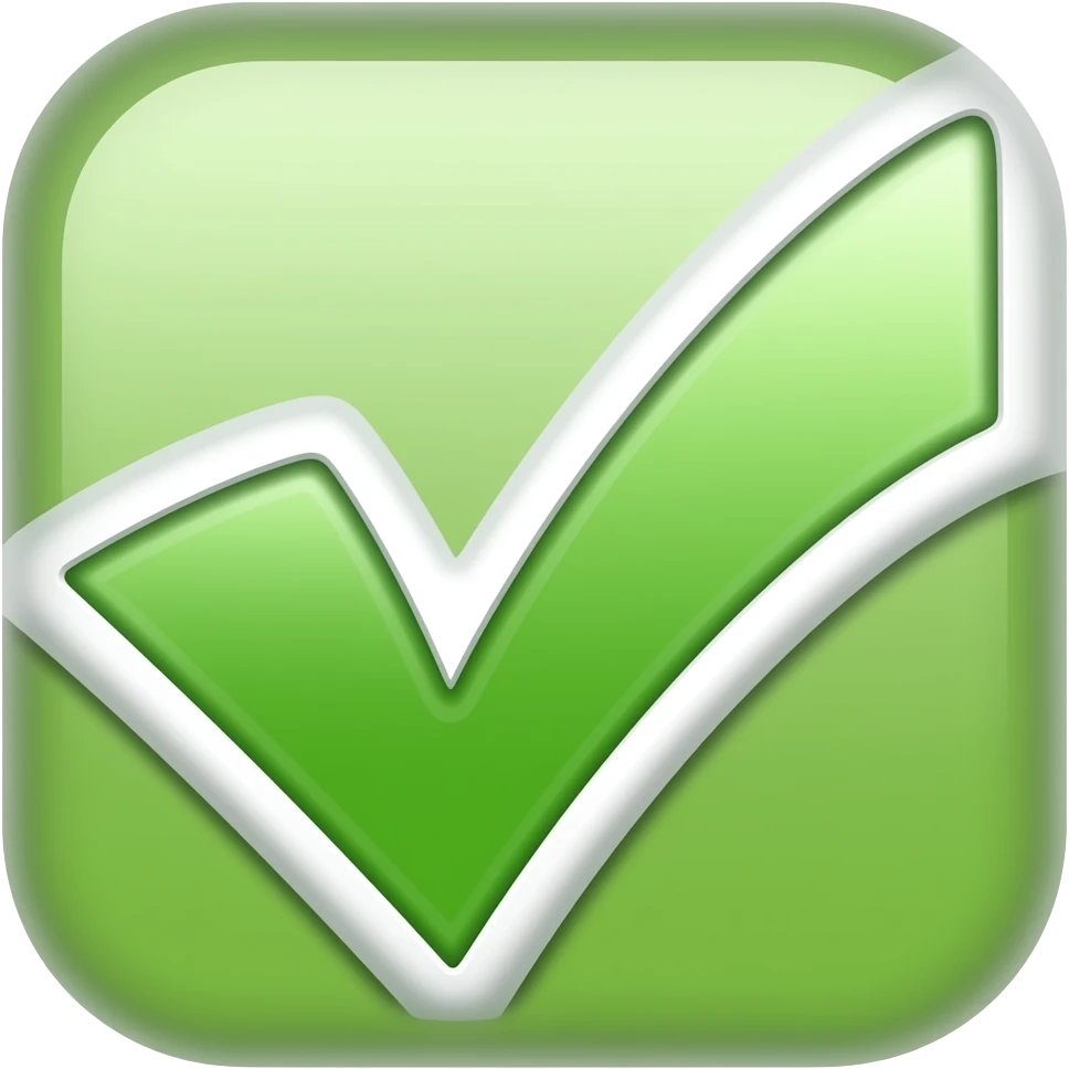 Simple and minimalistic sticker of green tick mark, white outline emoji