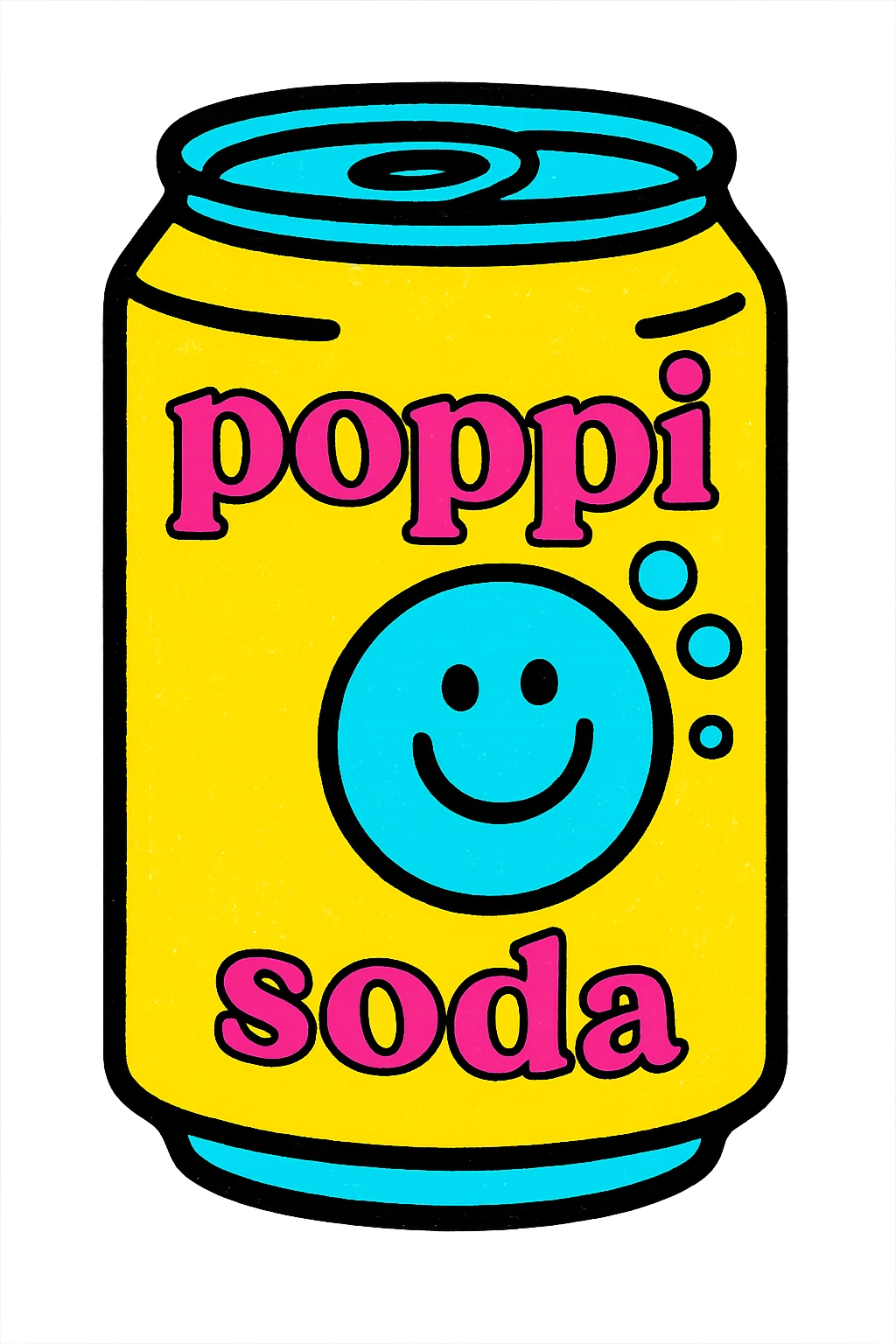 Poppi soda can, playful and bubbly, vibrant colors, modern logo, fun and refreshing look emoji