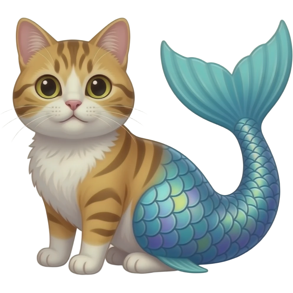 Cat with bulging #B8FFFF mermaid tail emoji