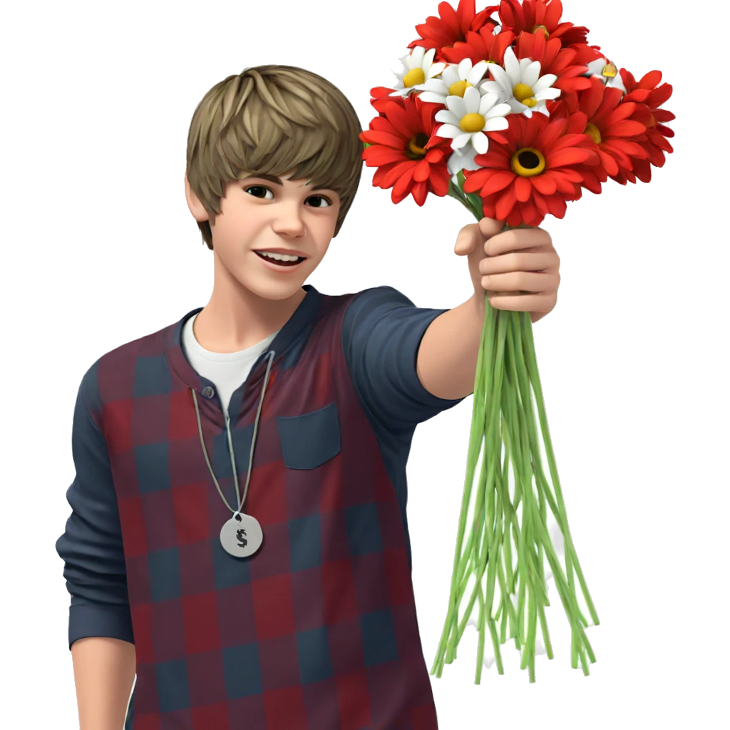 boy with flowers and tags emoji