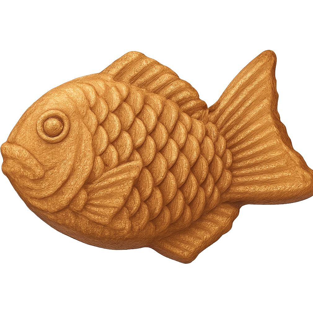 Make the taiyaki look realistic with detailed texture and natural colors. Keep the background transparent. emoji