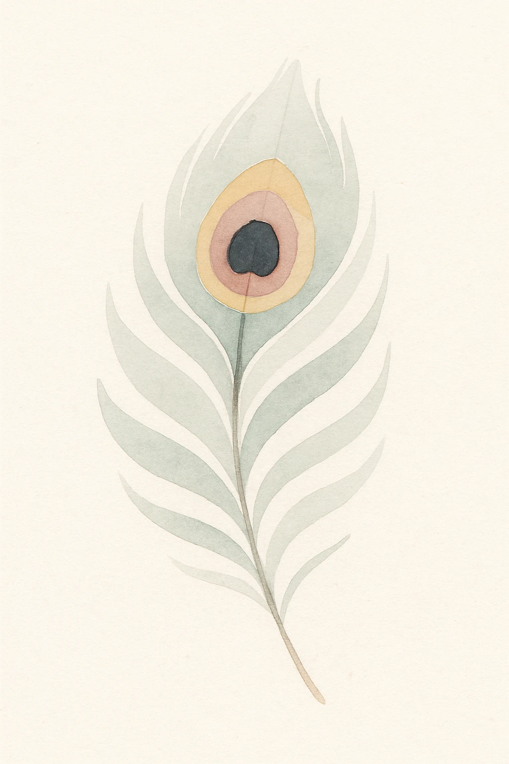 peacock feather, watercolor illustration, soft colors, artistic brush strokes emoji