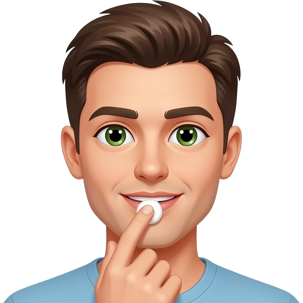 Green eyed Male licking white yogurt off fingers emoji