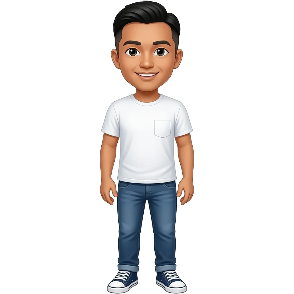 Filipino man fade hair cut wear white t-shirt denim jeans and sneakers emoji