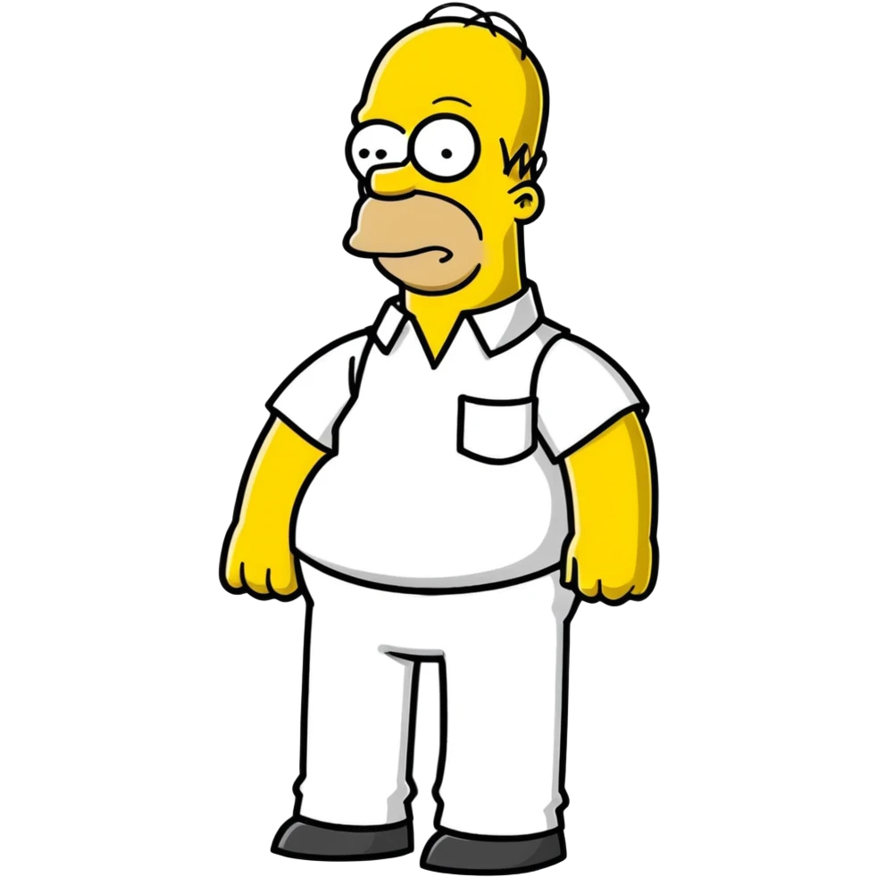 Homer Simpson cartoon sticker style, exaggerated features, yellow skin, bald, white shirt emoji