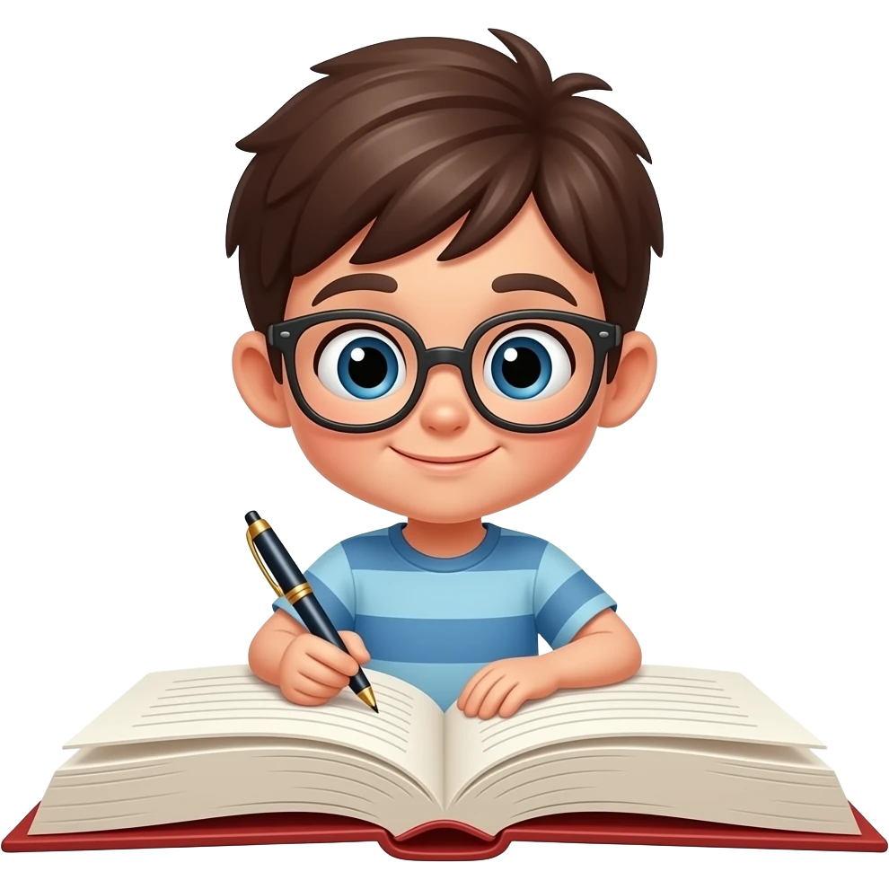 Ek kitab ka emoji bnao jismein Ek ladka baitha ho aur uske hath mein pen ho aur vah kitab per kuchh likh raha hun emoji