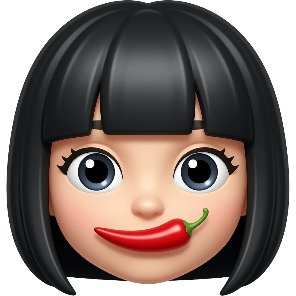 a red chili with girlish eyes and black hair. no human head emoji