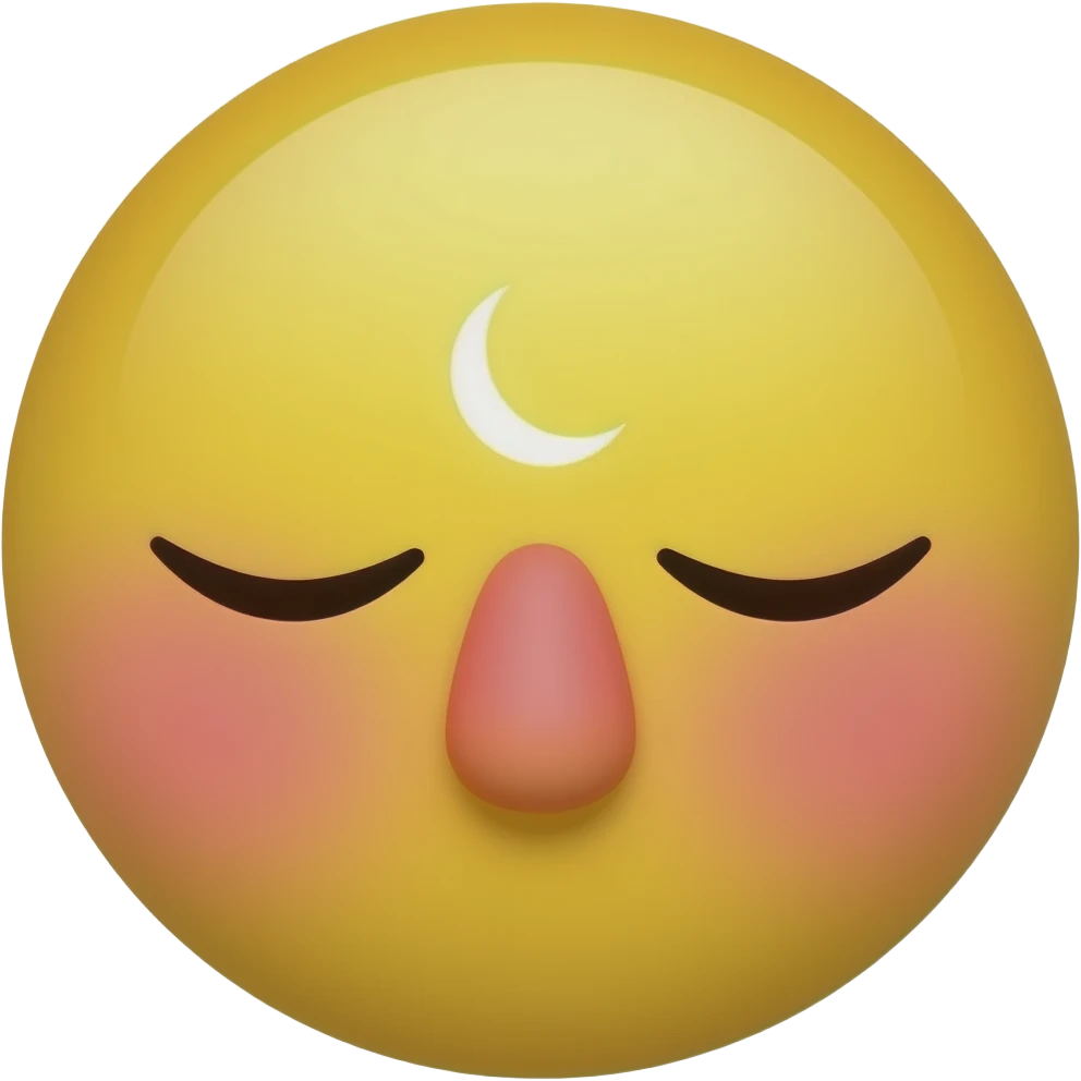 Keine Nase haben Einen gelben Emoji mit hell rosa Blush über die Nase ganz viel schön verteilt und der Emoji soll Augen zu gehalten haben. Die Augen sind weiter oben und der Mond ist ziemlich klein und ein bisschen weiter unten zwischen den Augen. emoji