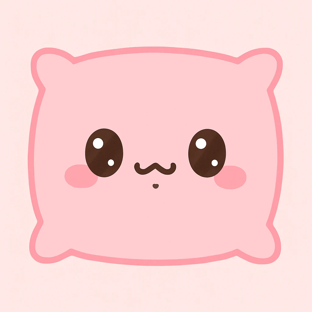 kawaii style pink pillow with a stupid, sleepy face emoji
