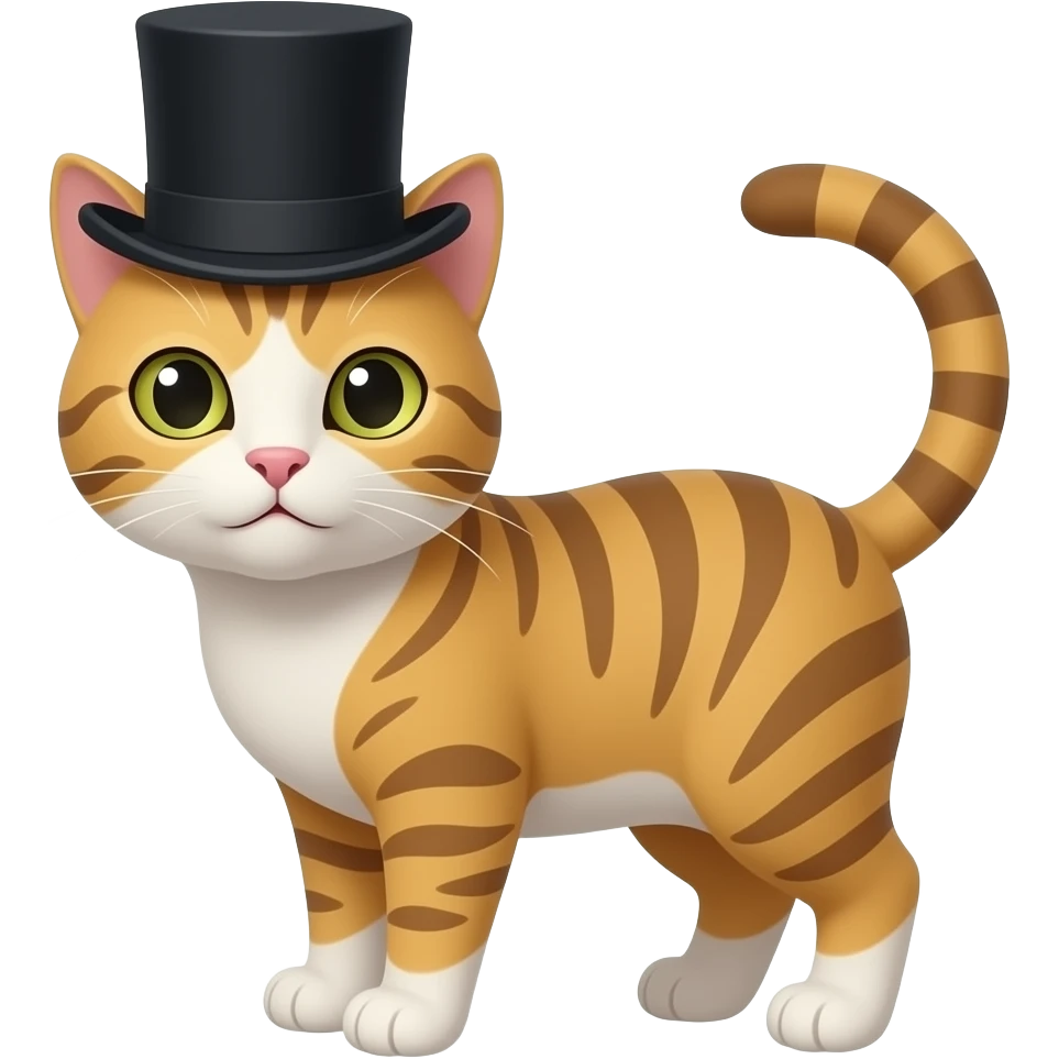 A cat that is wearing a top hat over it emoji