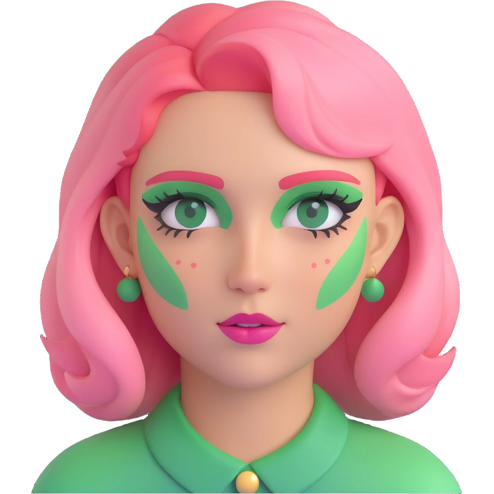 an excited woman with blond and pink hair and green make up emoji