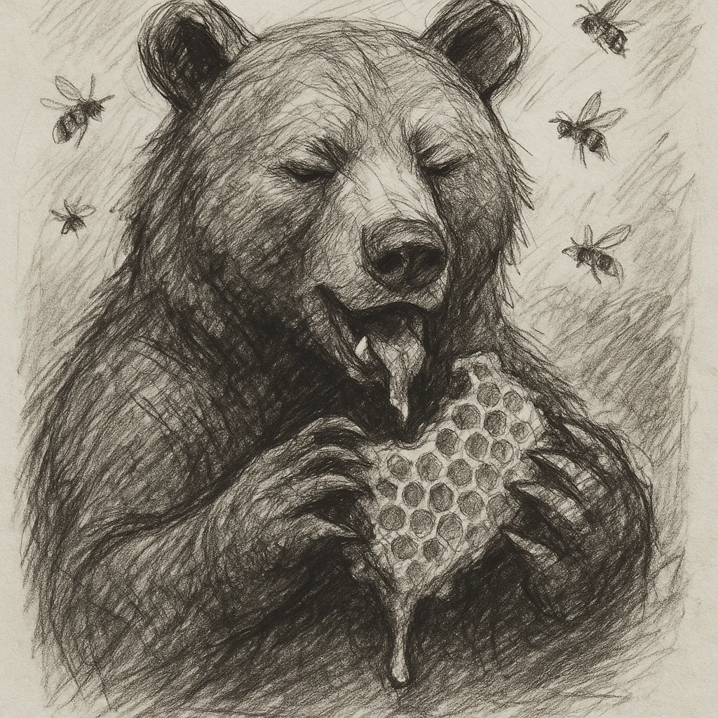 bear eating honeycomb with bees flying around emoji