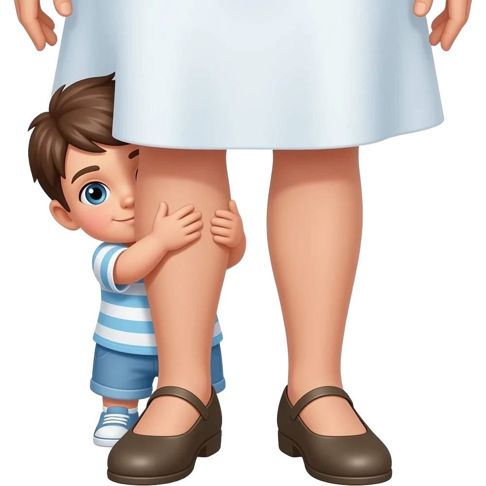 petit garçon peau noir, se cache derrière femme blanche, on les voit de la tête aux pieds emoji