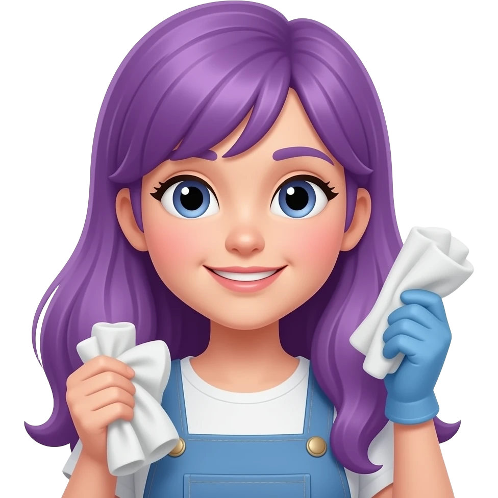GIRL WITH LONG PURPLE HAIR DOING CHORES emoji