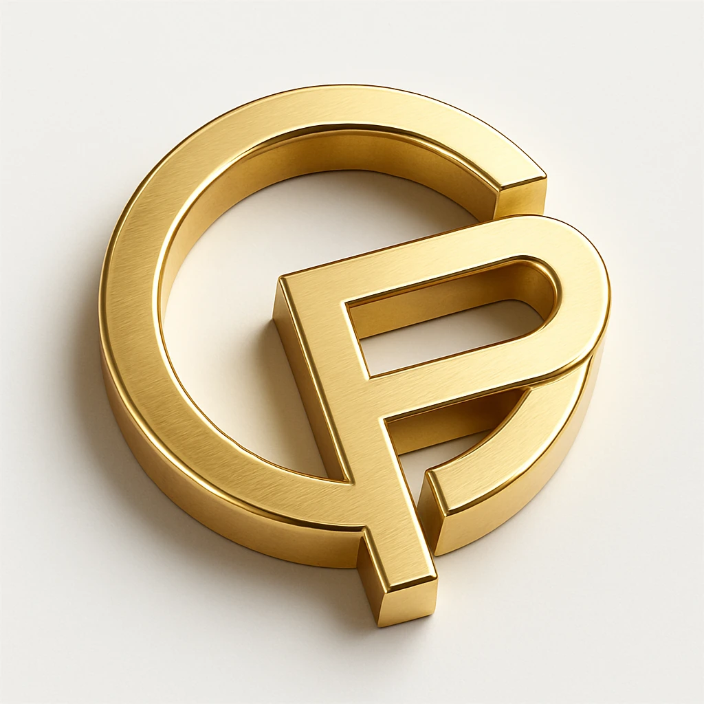 gold emblem with GP, modern and minimal, in gold objects style emoji