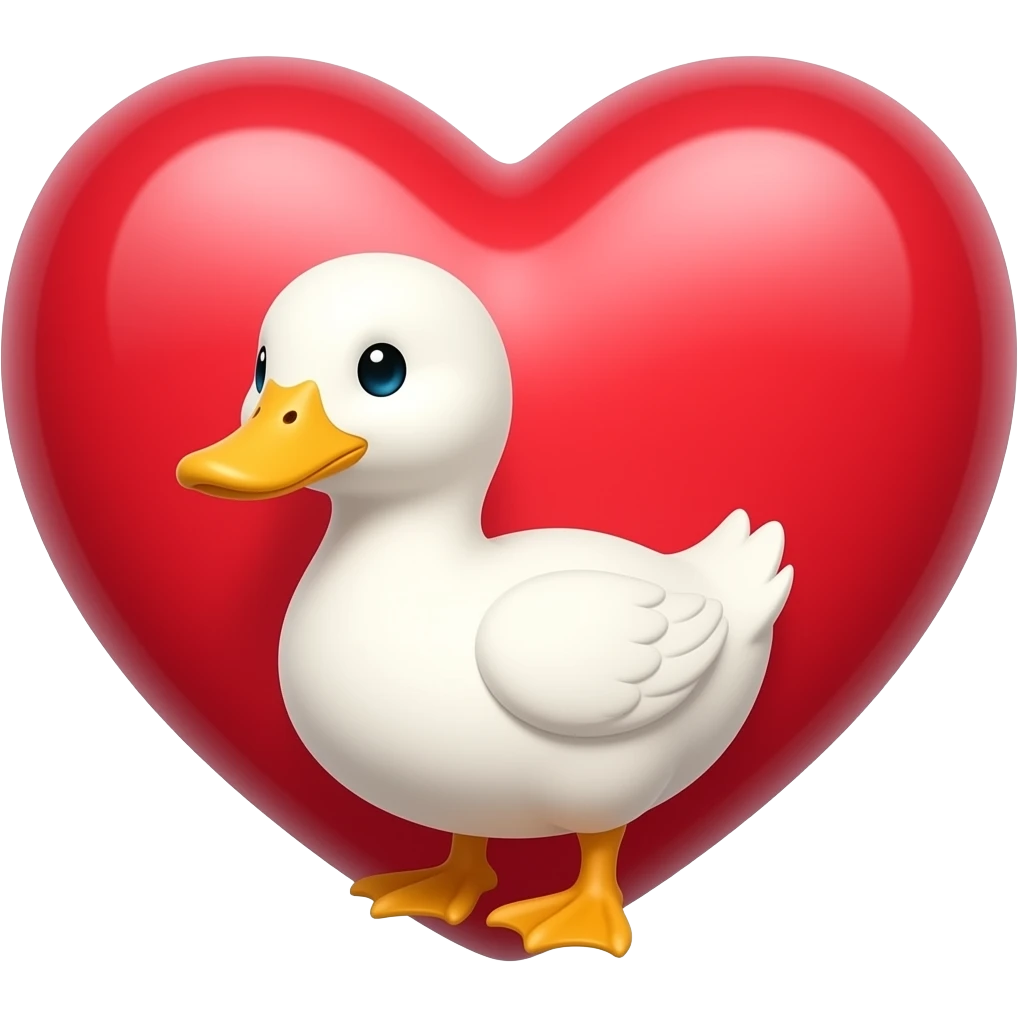 Big heart very tiny white duck emoji