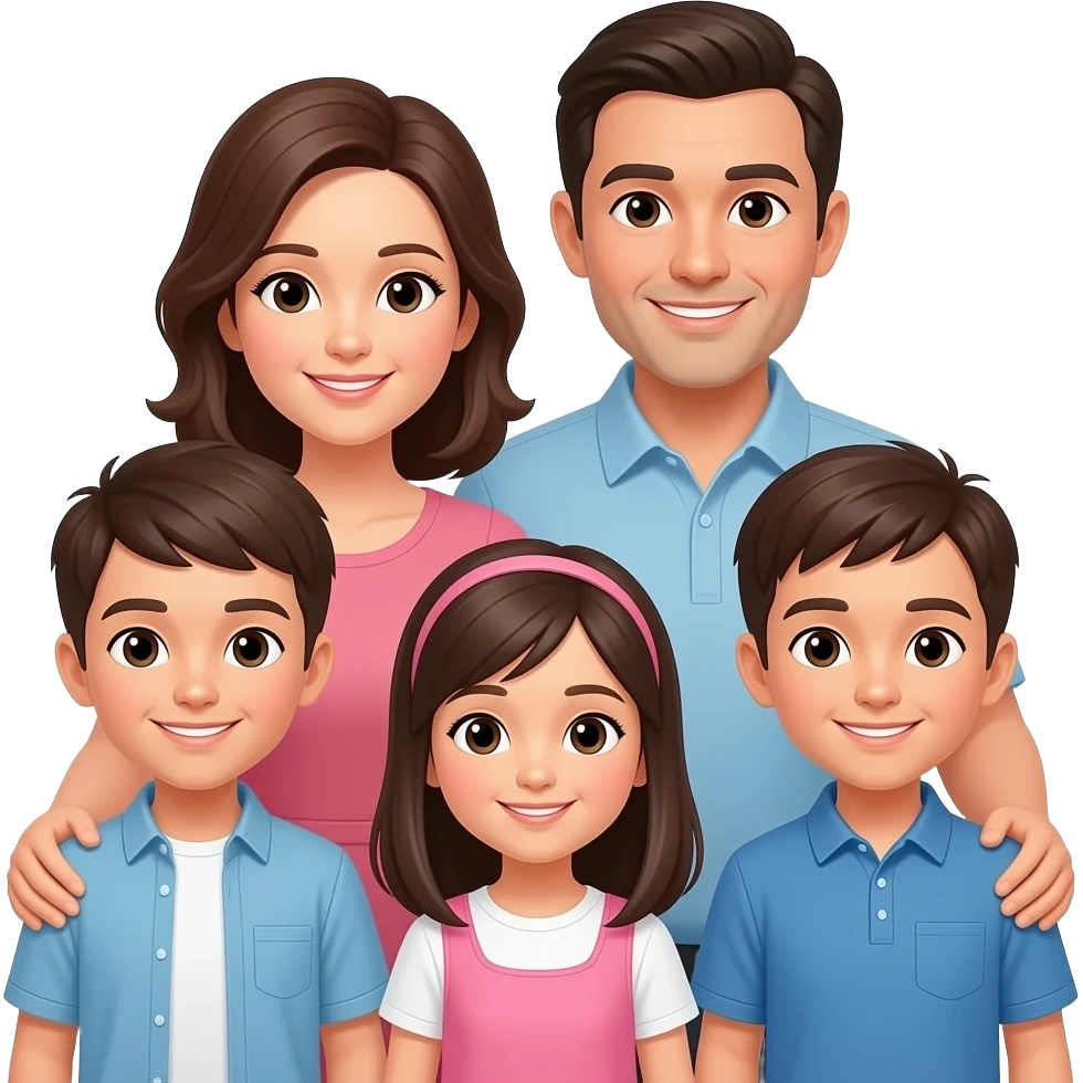 creame UN emoji de una mama UN papa y 3 hijos 2 baroness y una nina emoji