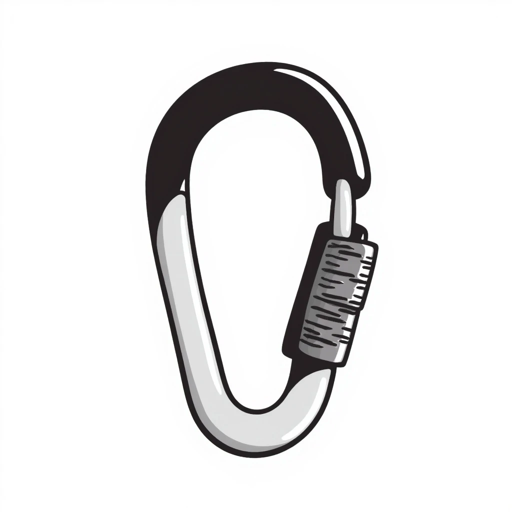 a carabiner for climbing, hand-drawn sketch style, black and white emoji