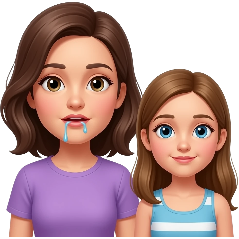 MOther and teen daughter, cum dripping from mothers face and mouth emoji