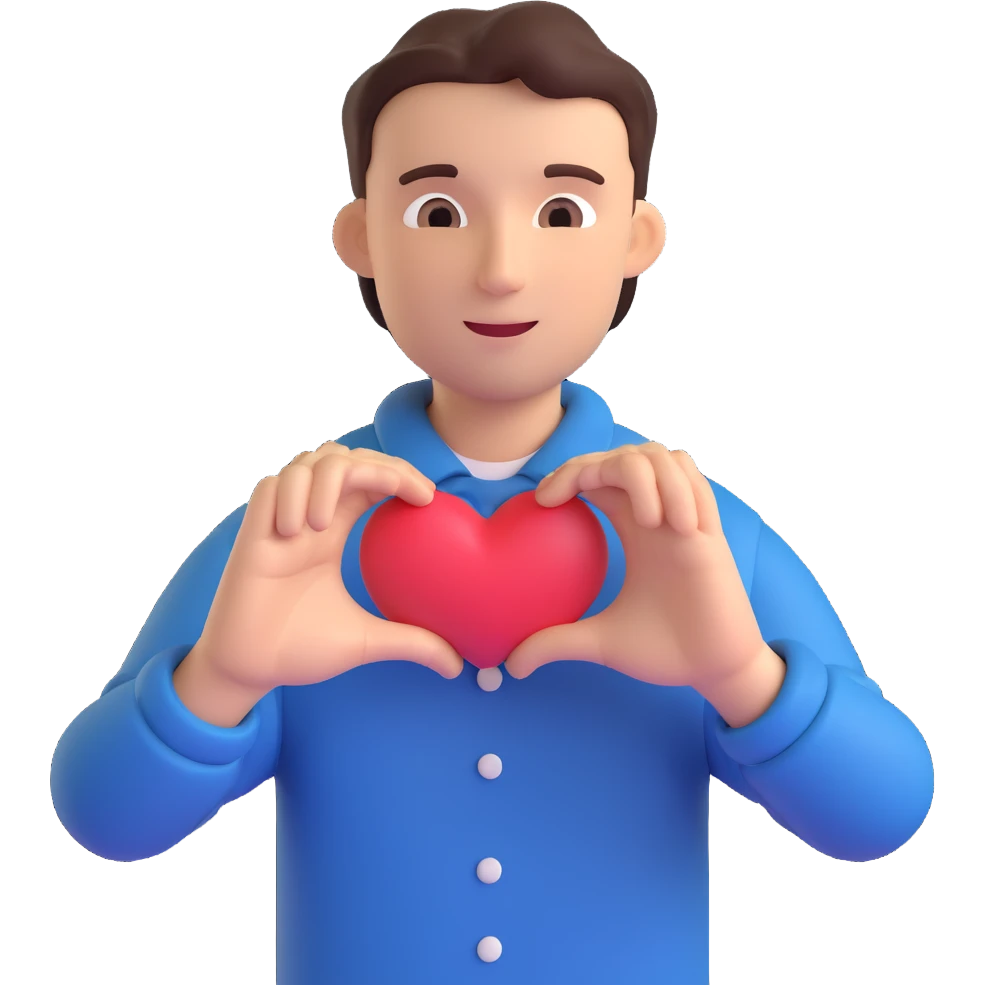 A man with heart shaped hands emoji