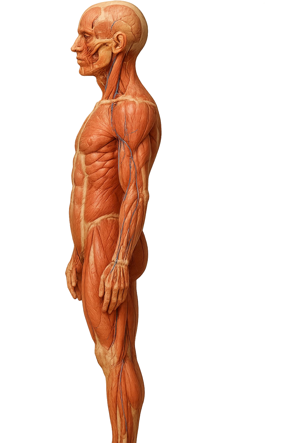 CORPO UMANO ANATOMICO REALISTICO DI PROFILO CON CURVA LOMBARE PIATTA, iperrealistico 4k emoji