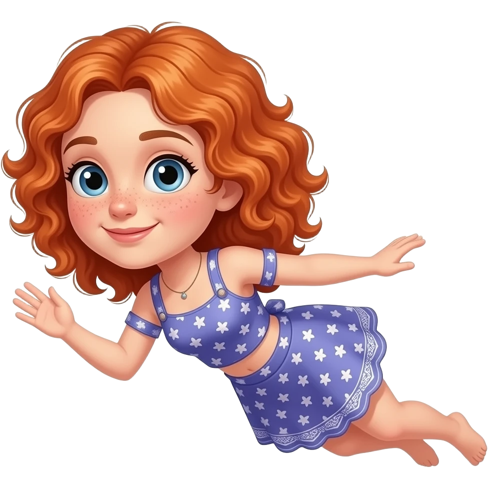 Fille rousse bouclés tâches de rousseur natation emoji