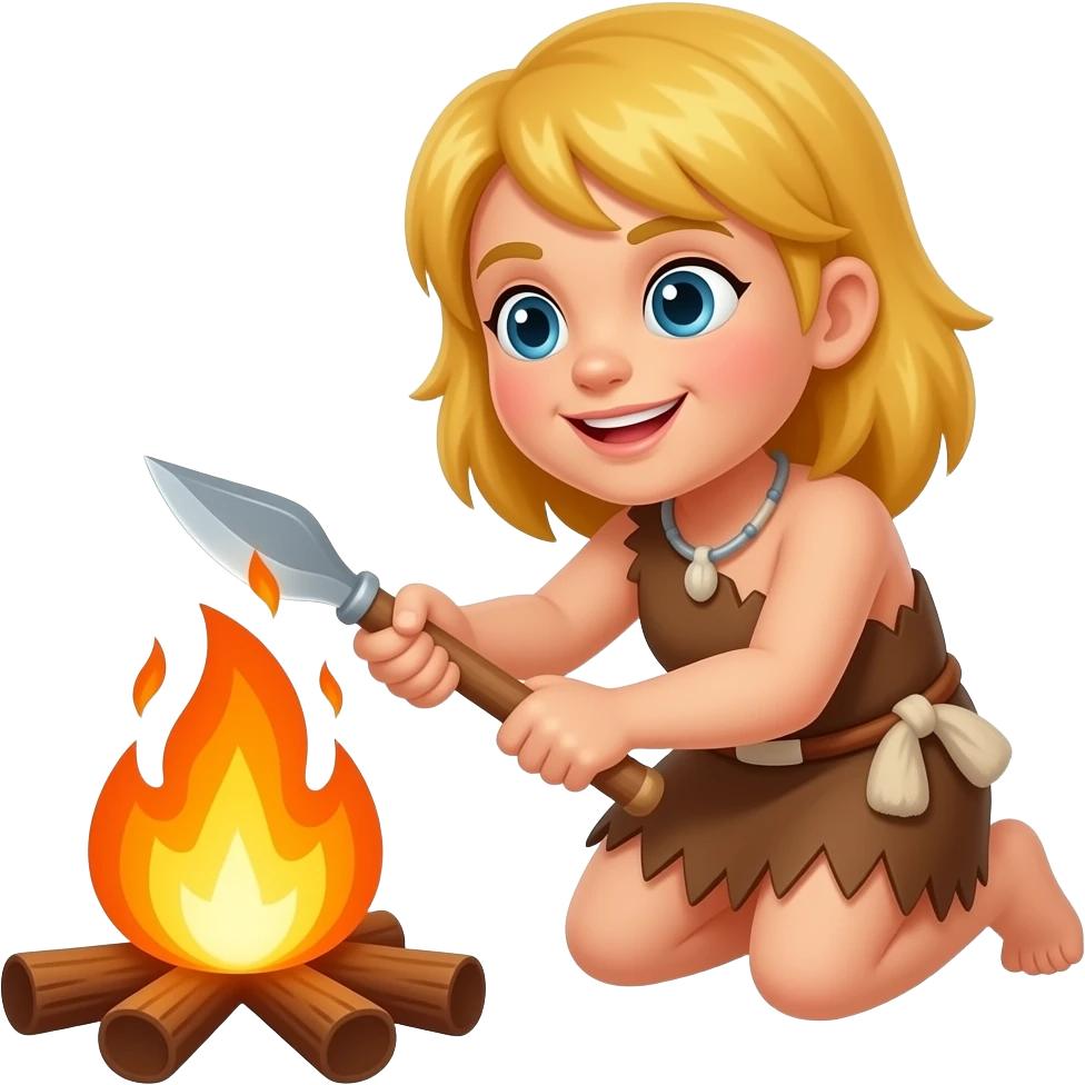 blonde cavewoman making fire emoji