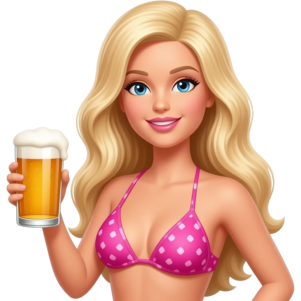 barbie ios emojiwith long blonde hair wear pink bikini holding beer emoji