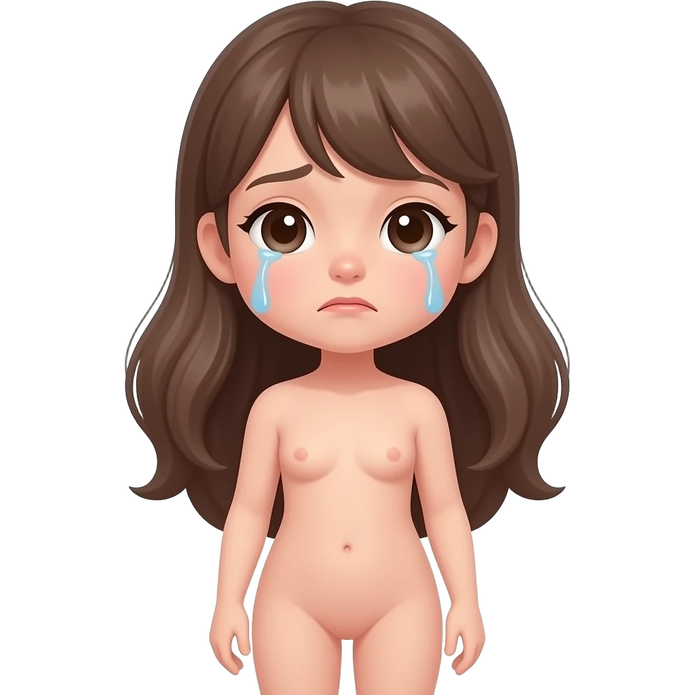 Full body, small little nude girl, flat chest, crying thin hips and ass, thin pussy, middle age long hair emoji
