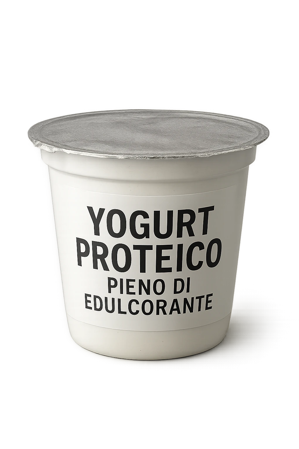 Yogurt proteicO CON LA SCRITTA "YOGURT PROTEICO PIENO DI EDULCORANTE" SULL'ETICHETTA,  iperrealistico 4k emoji