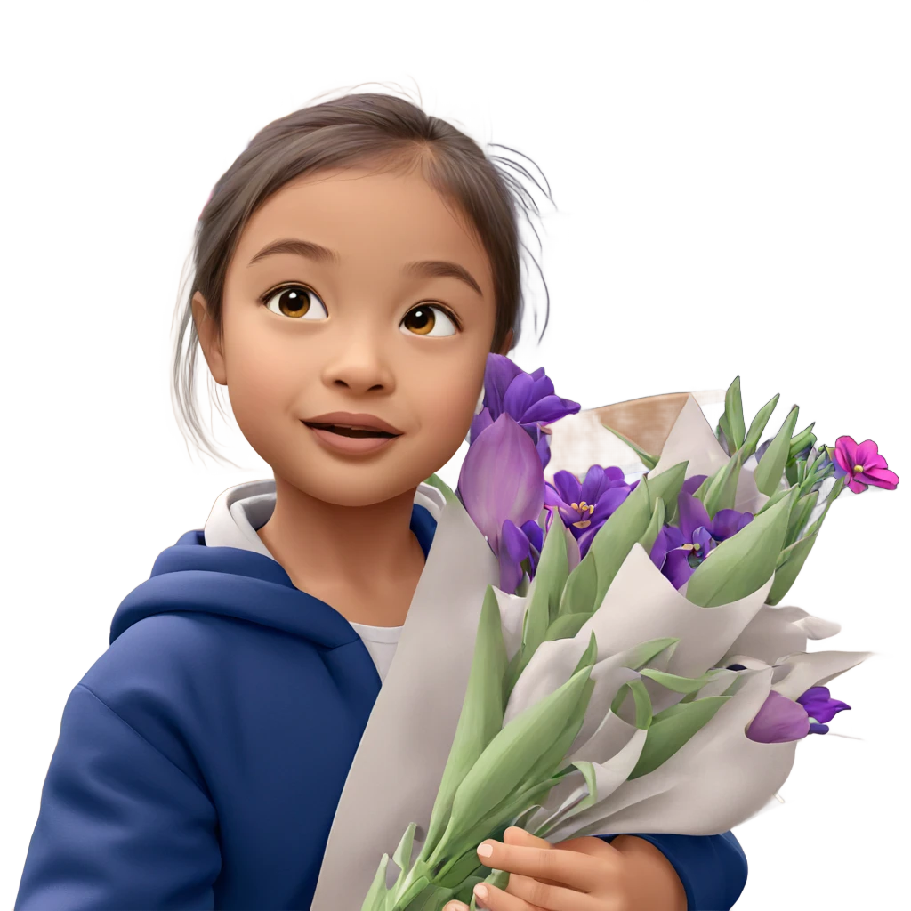 girl with purple flower indoors emoji