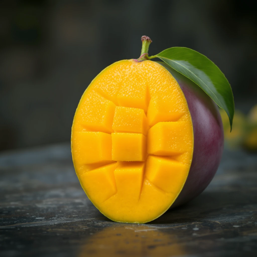 sliced mango showing juicy inside, photorealistic emoji